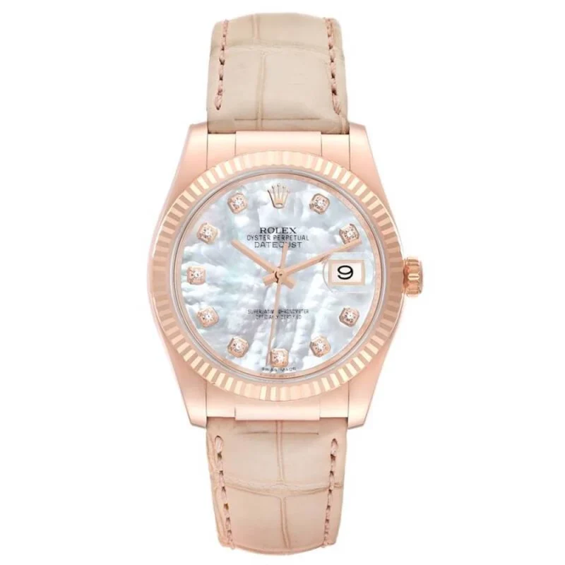 Beyond Superclones Datejust Rose Gold Diamond 36 mm Leather